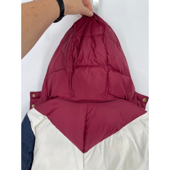 J. Crew Maroon White Blue Colorblock Puffer Jacket with Primaloft size Medium - Picture 12 of 15